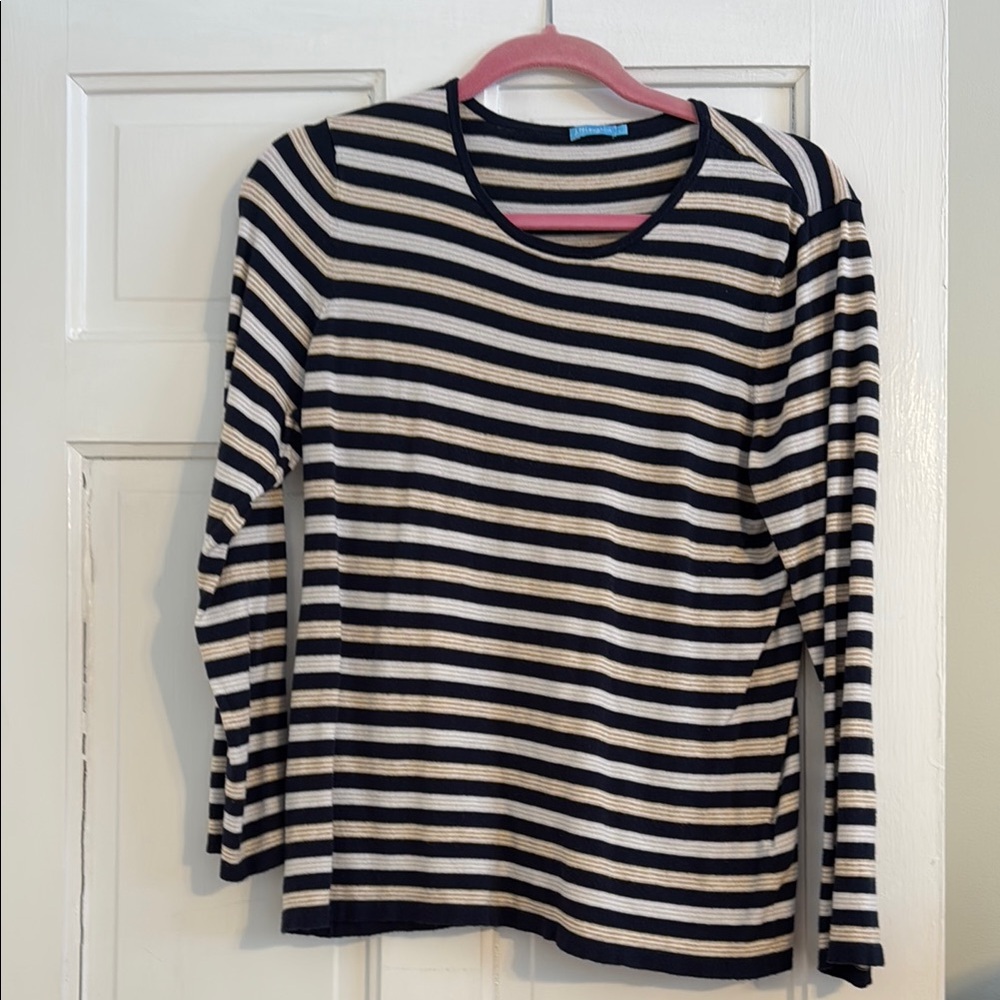 J McLaughlin Navy and Cream Striped Sweater large